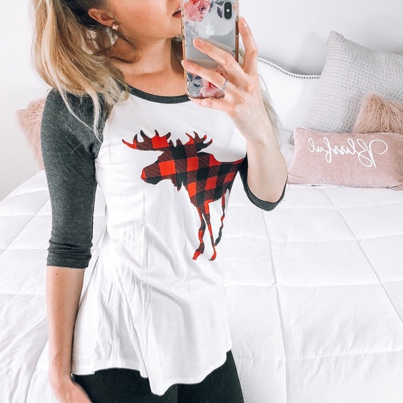 Plaid Moose Graphic Fall Holiday Top - Picture 4 of 6